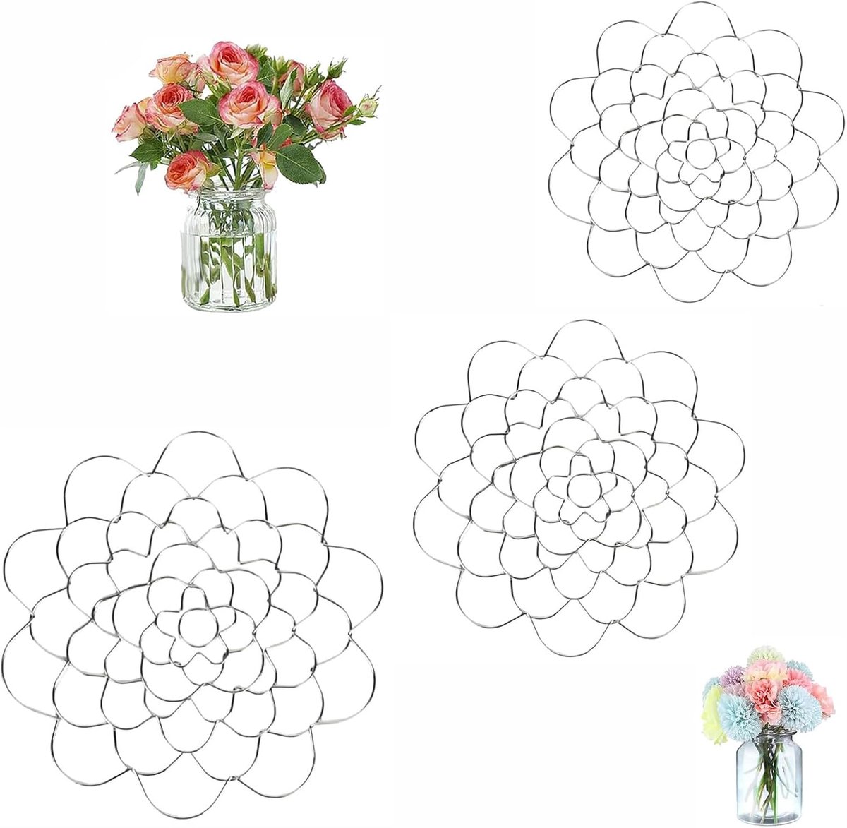 Bloemenhouder 3 stuks - roestvrij staal - zilverkleurig - ideaal voor bloemstukken - ShopVlot