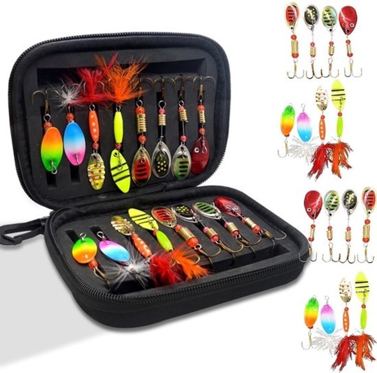 14-delige vissen-aasset met opbergdoos - UV-actieve lepelazen - 3g/3.5g/4.5g/5g