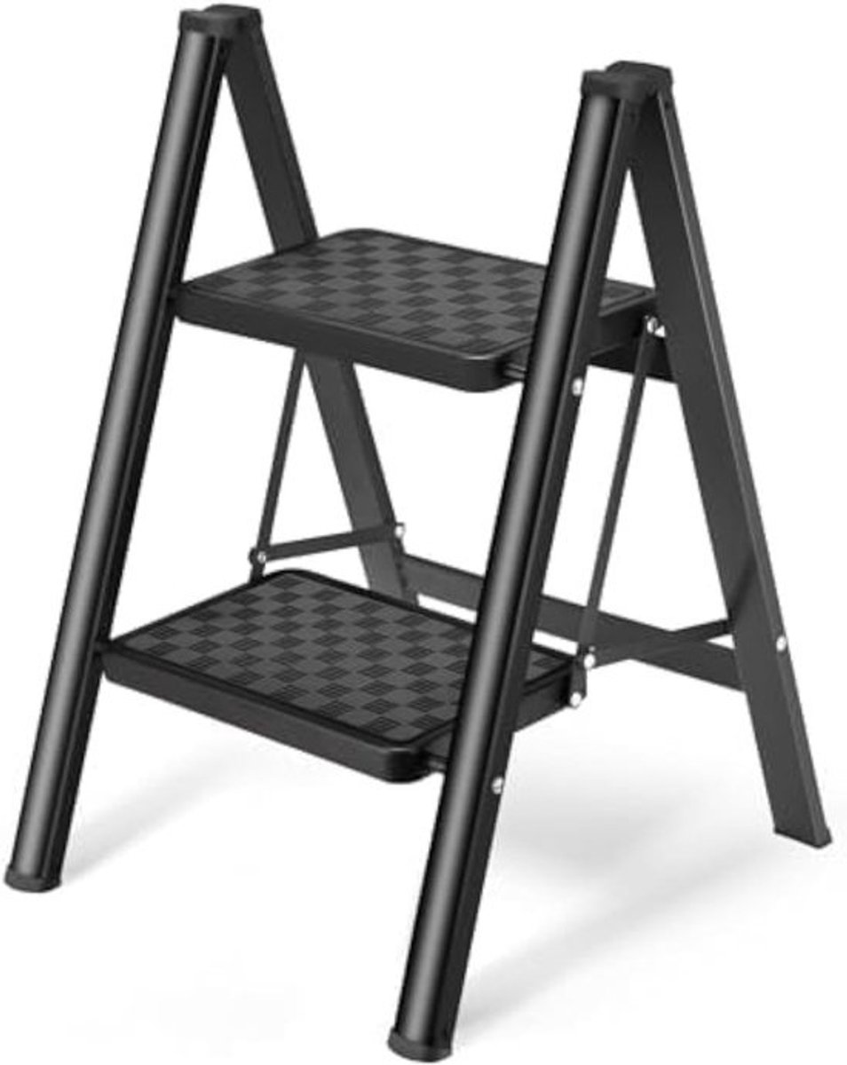 2-treden trapladder - Lichtgewicht opvouwbare kruk met antisliptreden en stalen frame, 150 kg draagvermogen