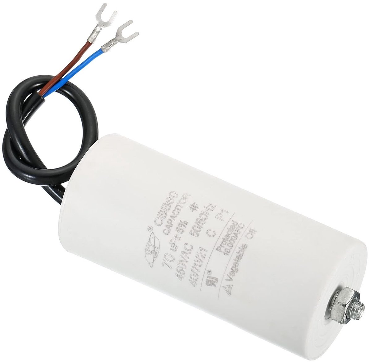 70uF Loopcondensator voor AC 450V, 2 Kabels, 50/60Hz Cilinder met Schroeven, Ideaal voor Wasmachine en Waterpomp Motorstart