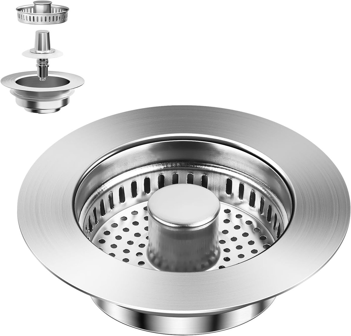Pop Up Afvoer Strainer voor Keuken, RVS Stop en Afvoer met Anti-Verstopping Mand, Geschikt voor Afvoeropeningen van 75-86 mm