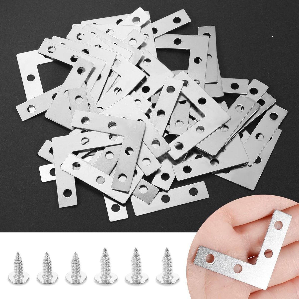 SnelShoppen - Set van 40 metalen hoekbeugels 38x38mm - L-vormige hoekverbinder - 90° hoekverbinder met schroeven - Voor meubels, tafels, kasten en sto
