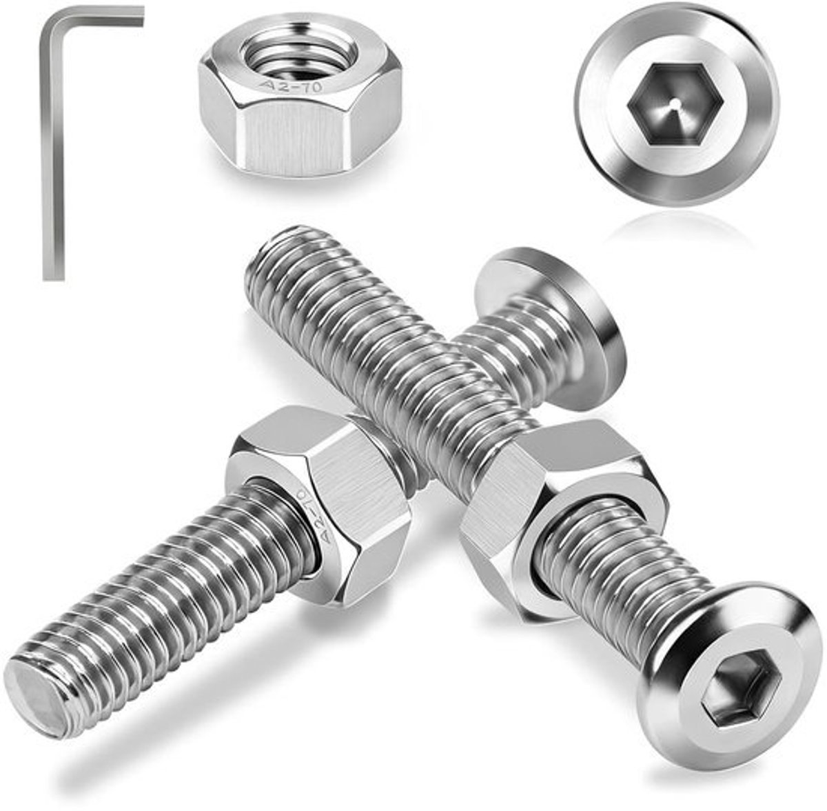 Roestvrijstalen schroevenset - binnenzeskantbouten - doe-het-zelfprojecten - volledige schroefdraad - M6x80 mm - zilverkleurig