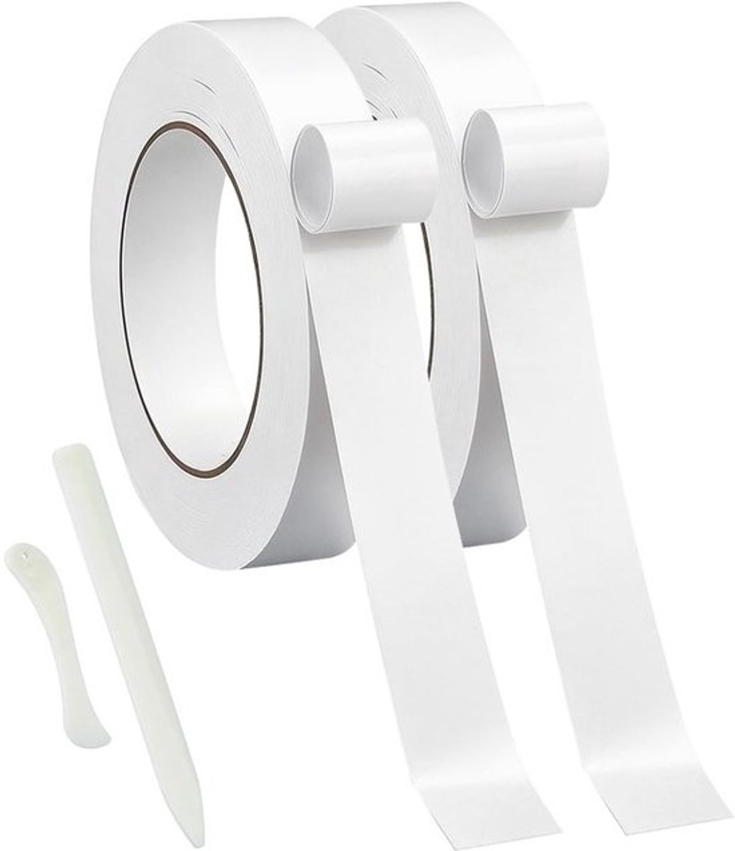 Dubbelzijdig plakband 40 m, weefseltape voor kleding en gordijnen - 2 rollen, 25 mm breed