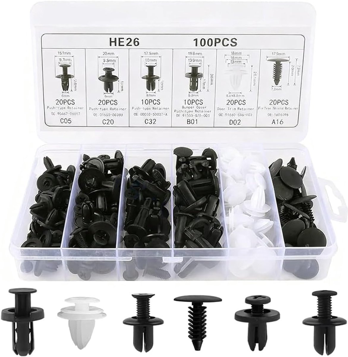Plastic Car Rivets, Pack of 100 Door Trim Clips Car Body Attachment Universal Bumper Spreader Rivets (Black, White) - ShopVlot