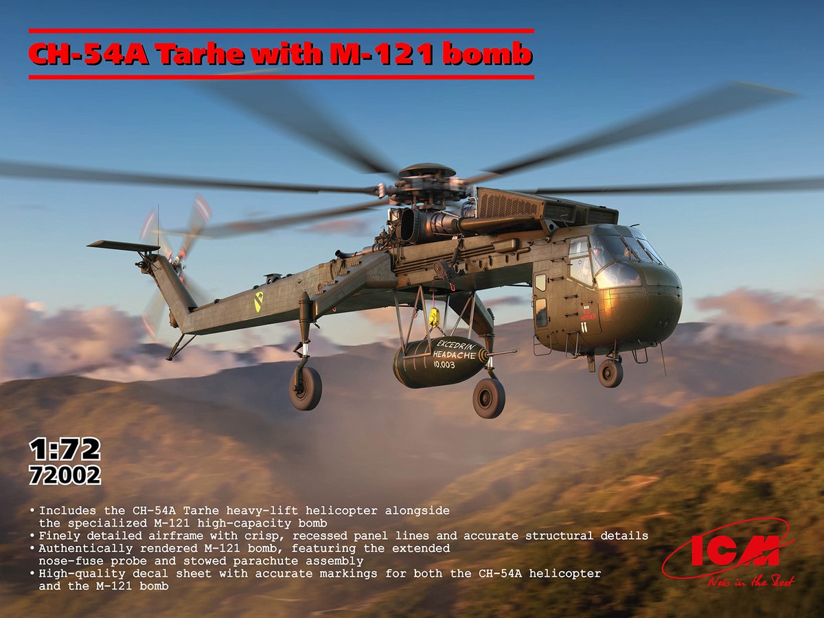 ICM Modelbouwpakket Helikopters - 72002 Sikorsky CH-54A Tarhe met M-121 Bom - Amerikaanse Zware Transporthelikopter Plastic - 1:72 - Modelbouw