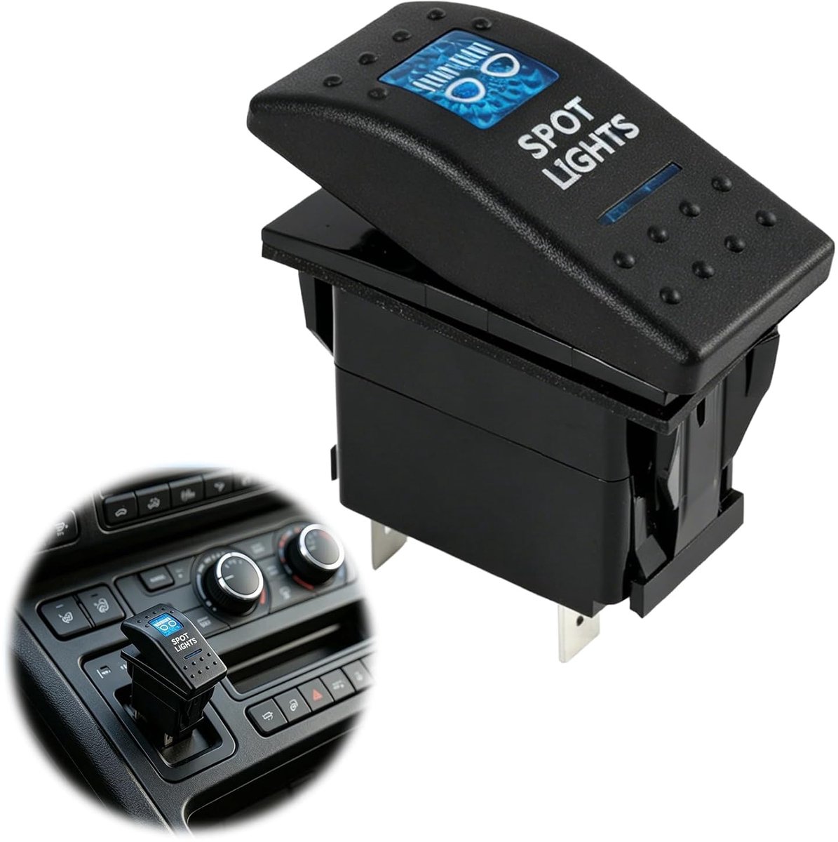 Rocker Switch, 12 V, 5 Pin, Rocker Switch, Blue LED Light, Illuminated Rocker Switch for Cars, Trucks, Trains, On/Off - ShopVlot
