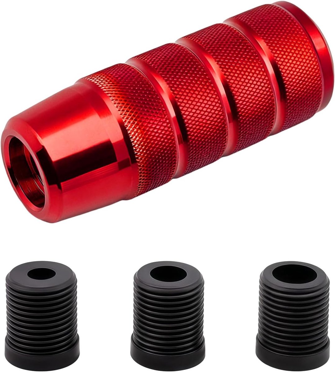 Pookknop, 9,5 cm universele schakelpook, aluminiumlegering versnellingspook met 3 adapters (M8/M10/M12) - geschikt voor handmatige versnellingsbak en automatische transmissie (rood)