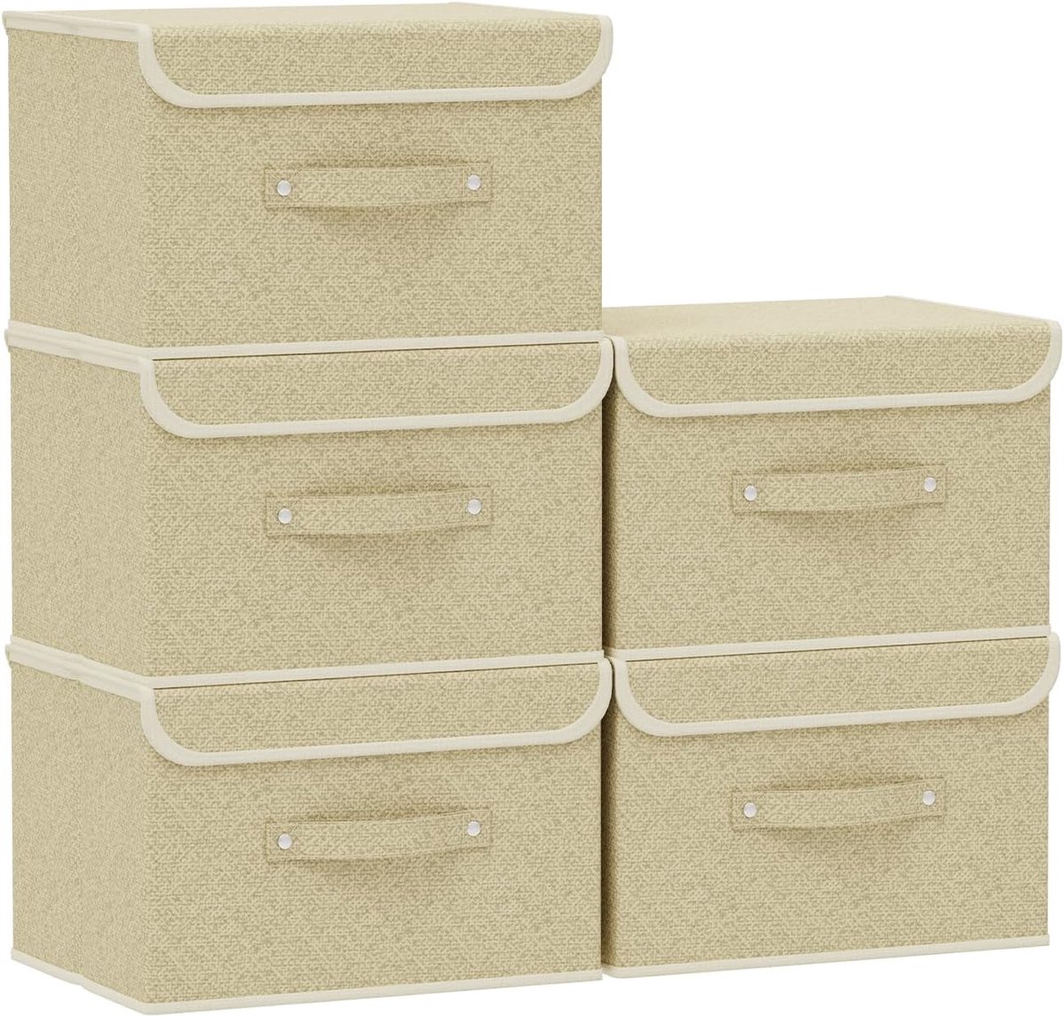 Opbergmand, 26 x 20 x 17 cm, grijs en beige, 5 stuks | Opbergdozen met PP-plaat, opbergcontainer met handvat, wasbare kastmand met klep