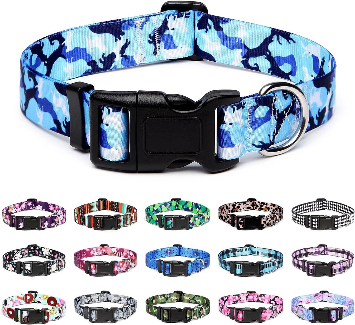 Verstelbare hondenhalsband - speciale ontwerpen, zachte comfortabele duurzame nylon halsband voor kleine, middelgrote en grote honden, S, honden, camouflage blauw