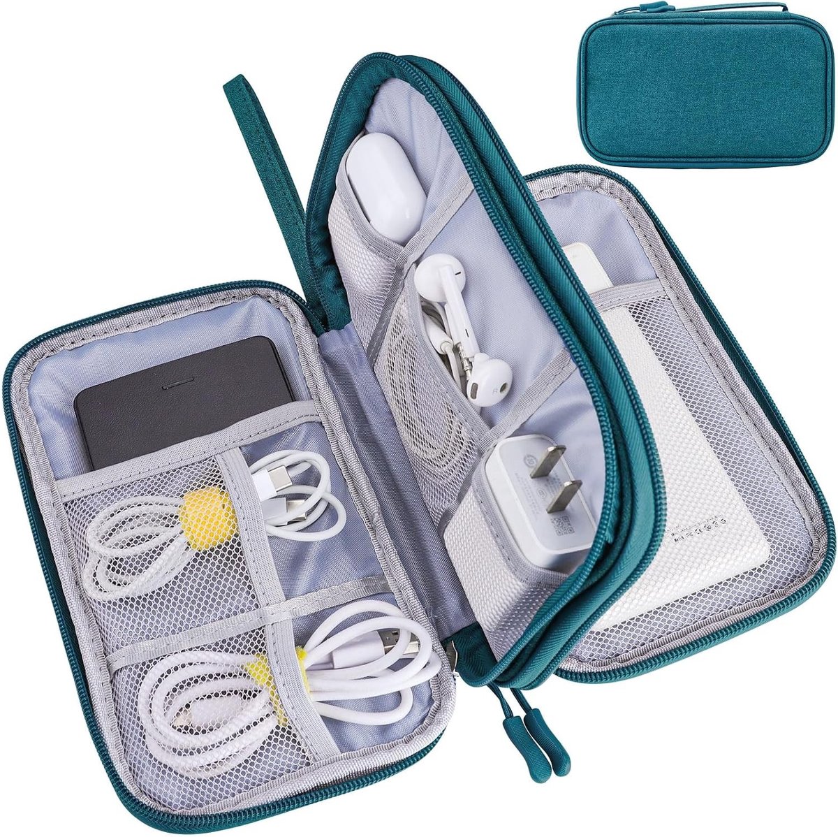 Waterdichte kabelorganizer en reisaccessoires opbergzak, compacte gadget tas voor mannen en vrouwen, donker groen, 8.5 x 5.0 inch, ideaal voor vakantie en dagelijks gebruik