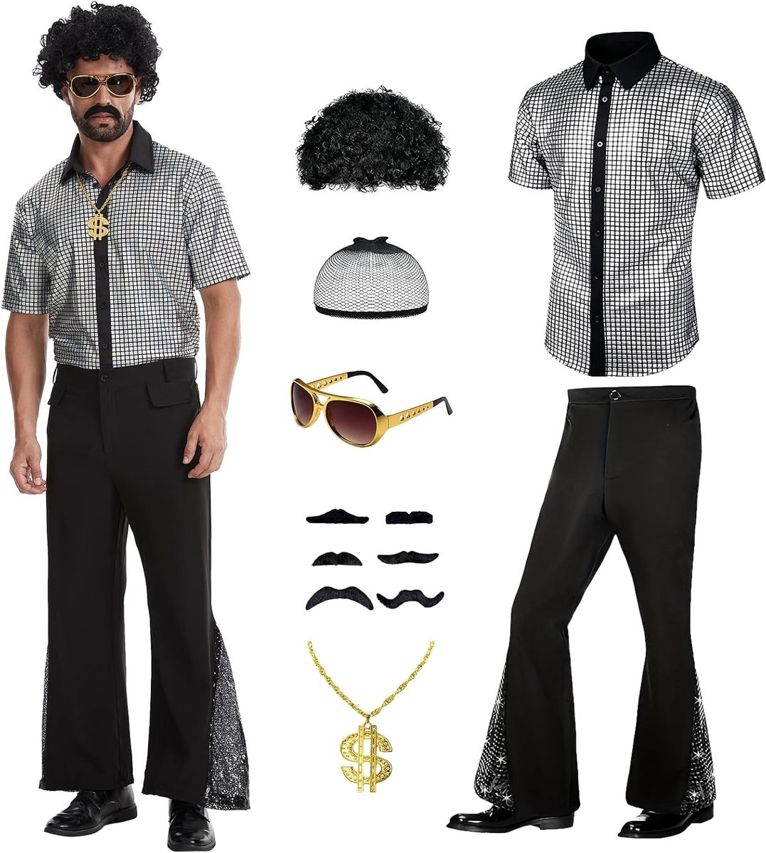 70s 80s disco outfit voor heren, hippie outfit voor heren, disco