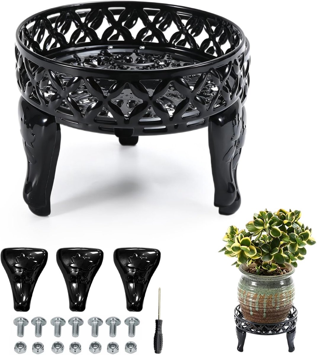 Binnen, plantenpotstandaard binnen, plantenstandaard, zwarte plantenstandaard, 9 cm hoogte metalen potverhoger, stevig en duurzaam, voor bloempotten in woonkamer, slaapkamer