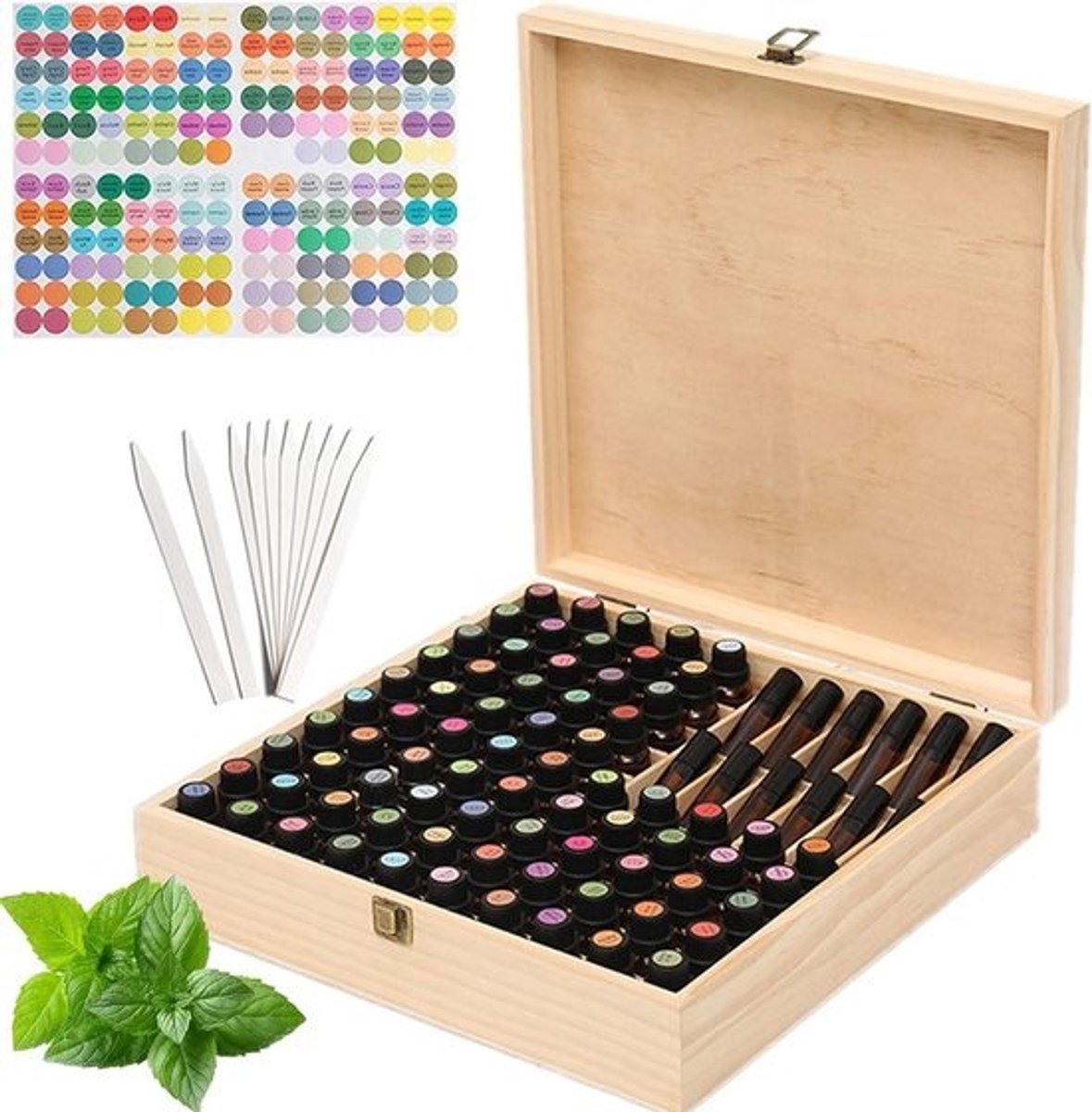 Draagbare houten opbergdoos voor essentiële oliën, geschikt voor 85 flesjes van 15 ml - Organizer voor aromatherapie, geurflessen en nagellak - Houd je oliën veilig en netjes georganiseerd