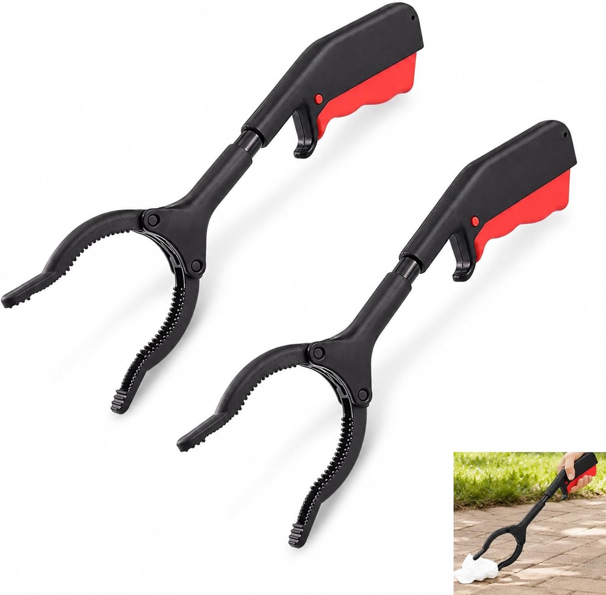 2 stuks korte grijptang, korte tang voor senioren, draagbare afvaltang, ergonomisch, antislip, ideaal voor papieren flessen, sleutels en afval (30 cm)