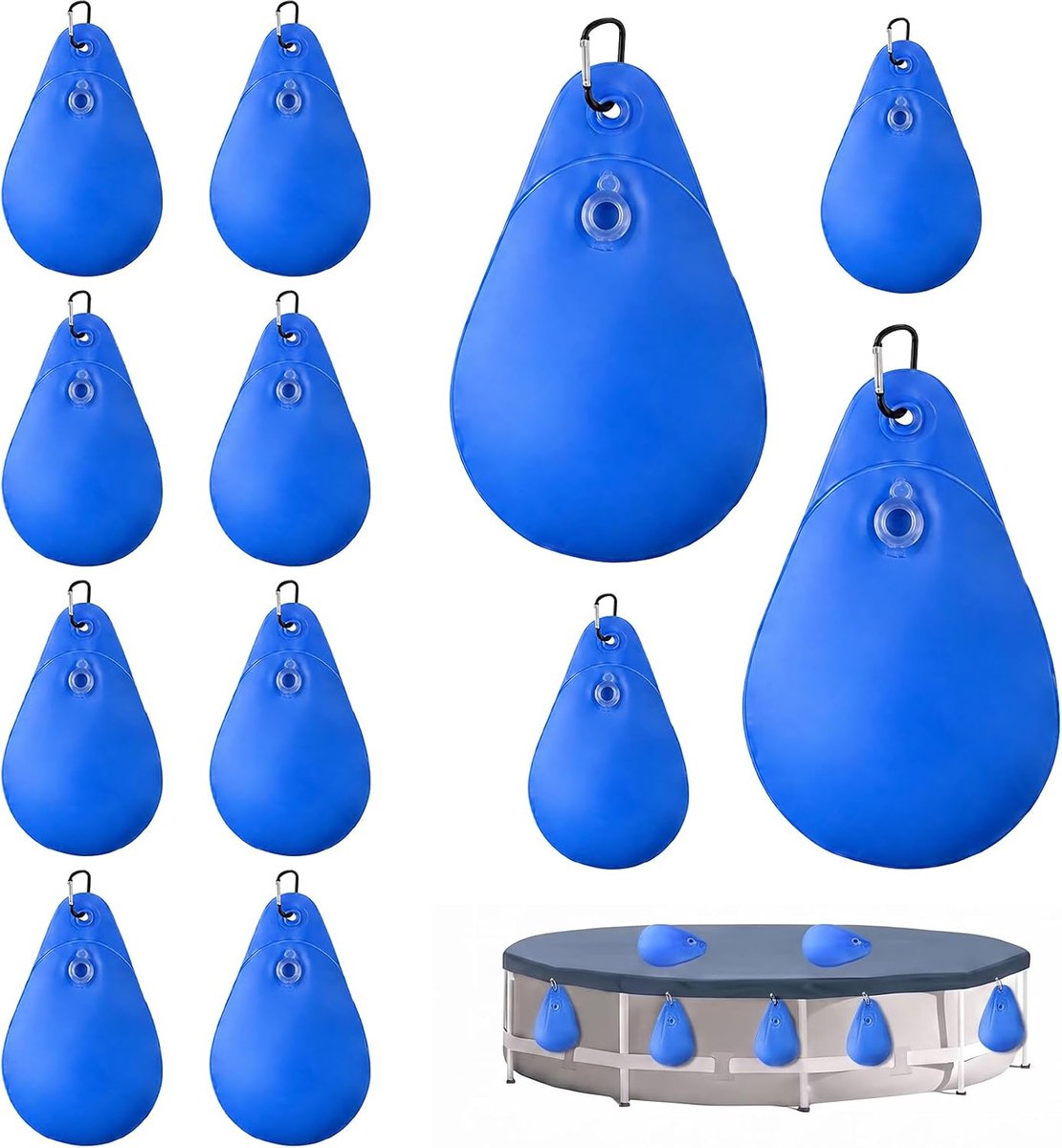 Wandtas, verzwaringszak, 12 stuks, scheurvast kunststof, ophangbaar, met ophanghaak, dicht ventiel voor de winterbevestiging van zwembaddekzeilen buitenshuis (donkerblauw)