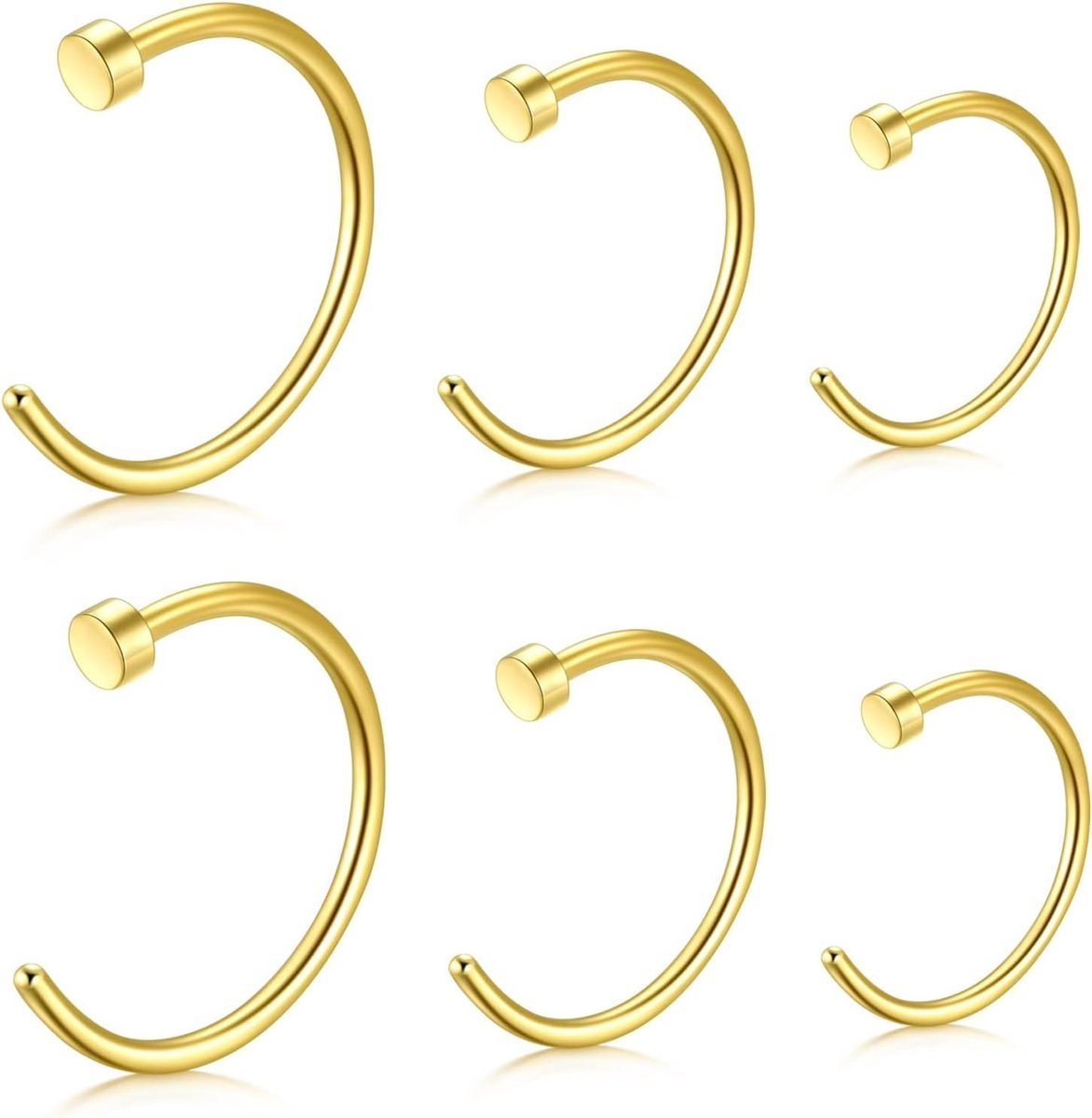 Neusring, zilver, goud, zwart, 20G, 6, 8, 10 mm, C-vorm