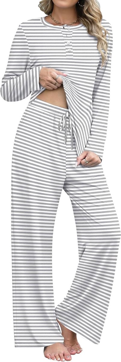 Damespyjama-set met lange mouwen en pyjamabroek, loungewear set