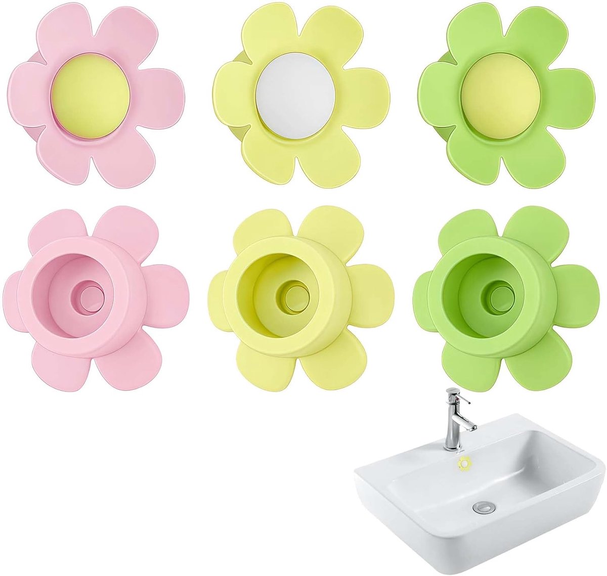 6 stuks overloopdoppen voor wastafels - bloemen overloopdop