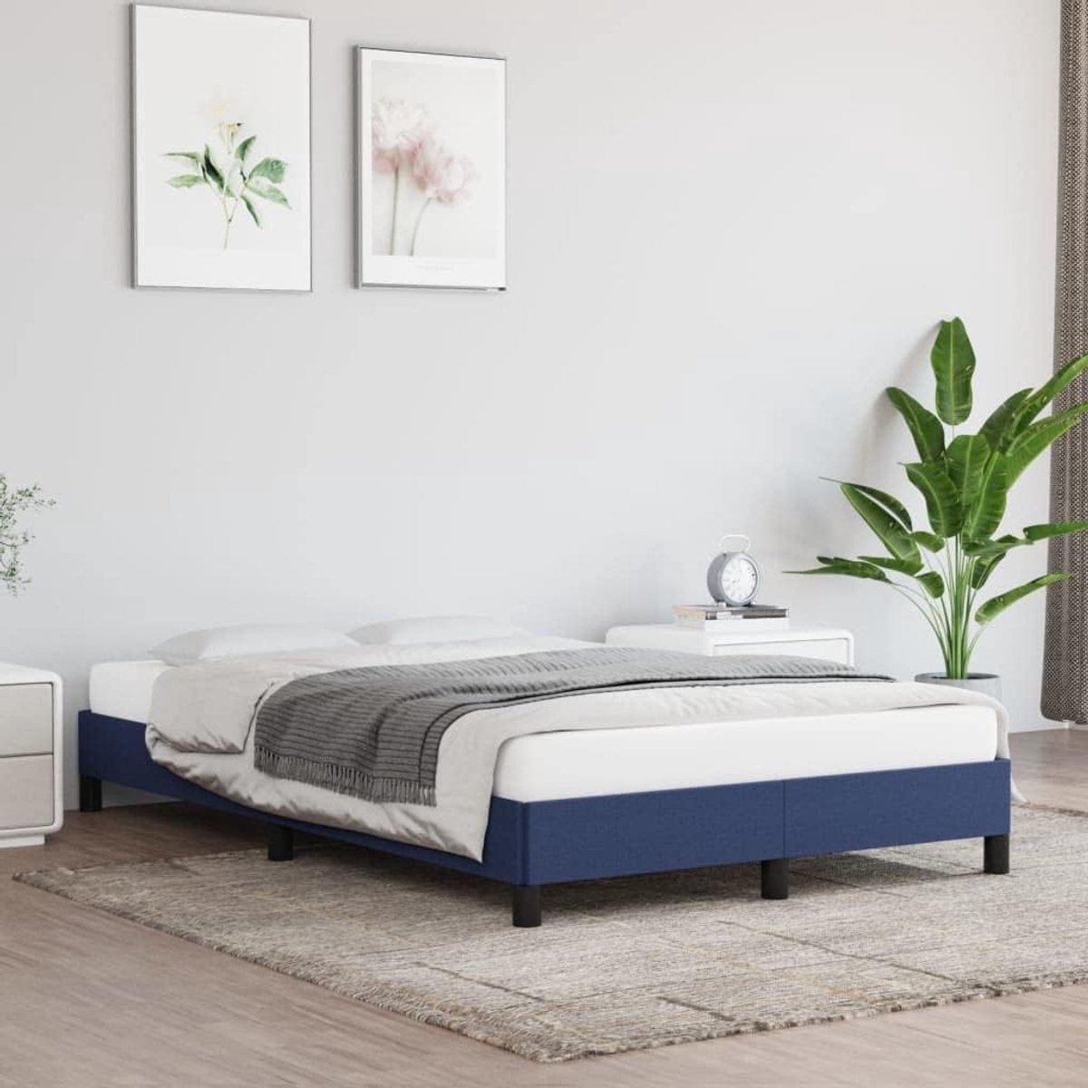 Zonder matras 120x190 cm stof blauw stevig lattenbodem slaapkamer meubel ademend duurzaam stijlvol onderstel slaapcomfort frame