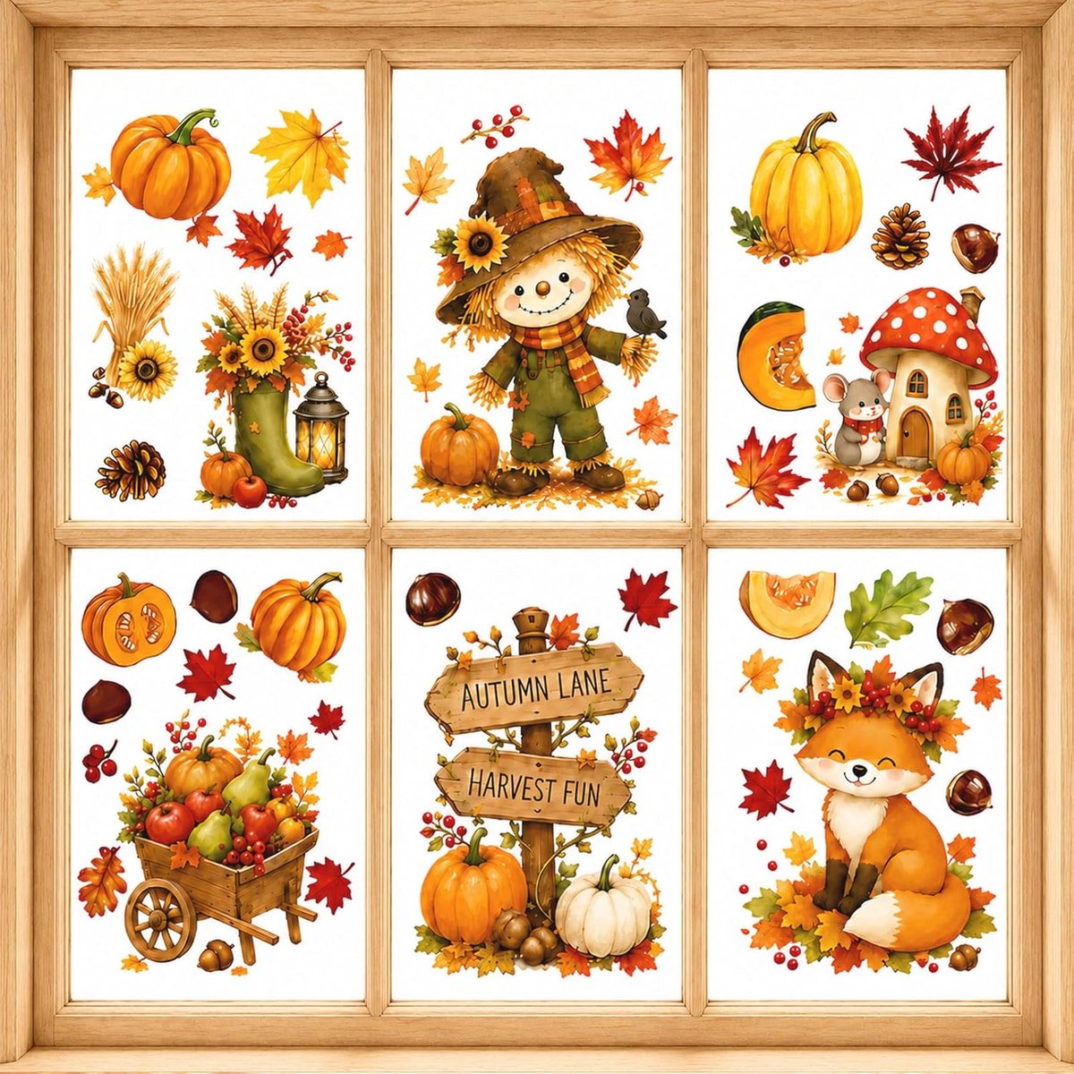Raamversieringen, Herfstdecoratie Binnen, Herfstdecoratie Kinderkamer, Zelfklevende Oogst Motief Raamstickers voor Woonkamer, Kinderkamer & Herfst Decoratie