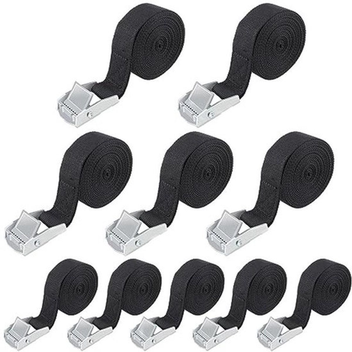 10 verstelbare spanbanden - 2,5 cm breed - 2,5 m lang - Sjorbanden tot 250 kg - voor fiets, motor en camping