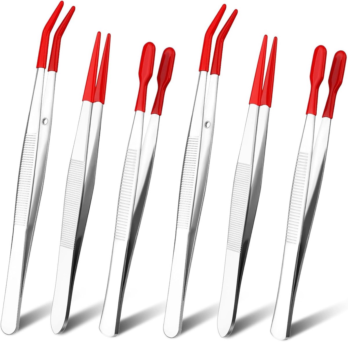 6 stuks rubberen pincet, pincet, rubberen pincet, voor knutselen, PVC-pincet met rechte gebogen platte uiteinden en 4-polige tangen voor doe-het-zelf ambachtelijke laboratoria, industriële stempels