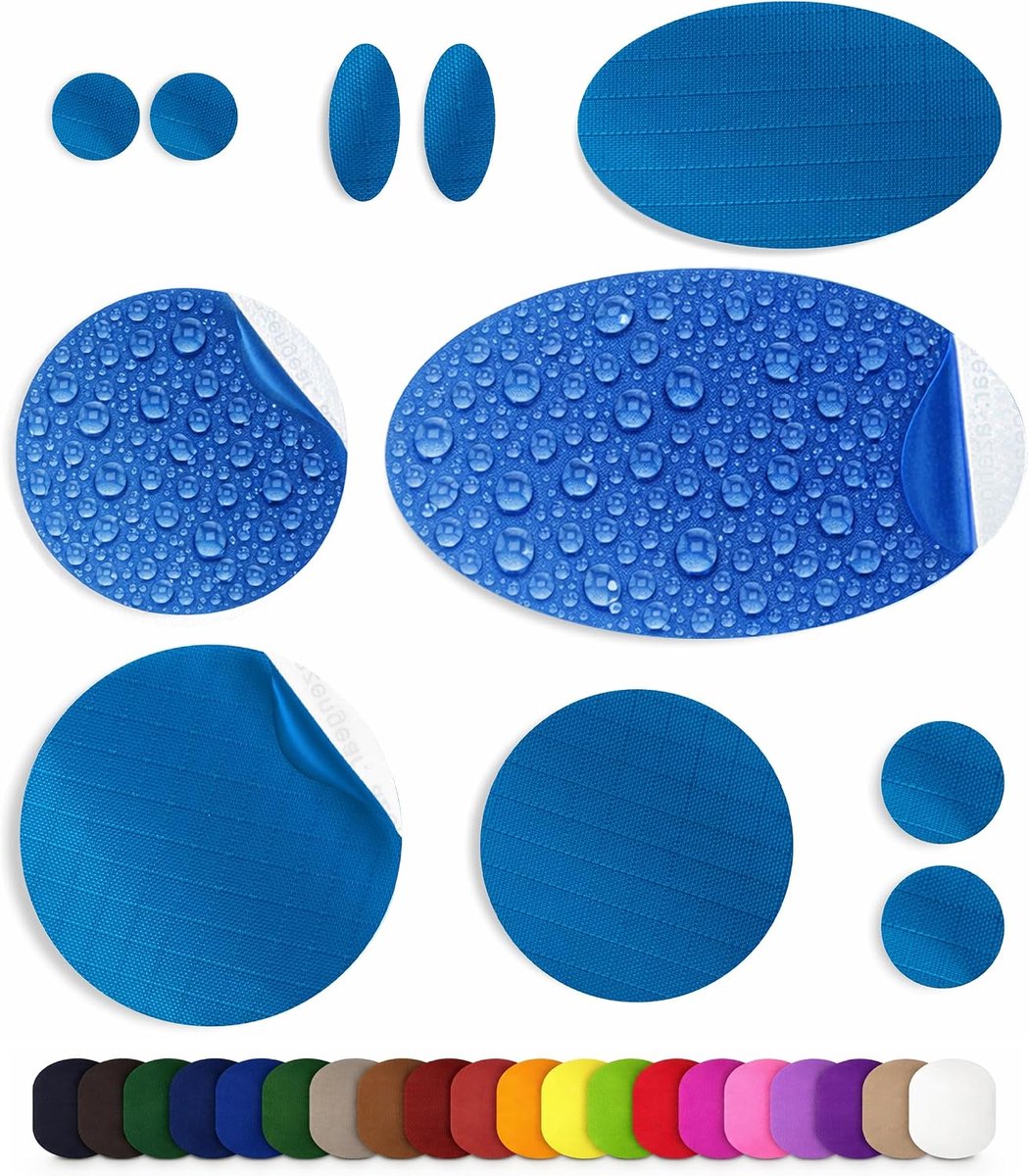 Reparatiepatches | Pre-cut, zelfklevend, zacht, waterdicht, scheurvast nylon stof om gaten in kleding, slaapzakken, skibroek (11 stuks) te bevestigen