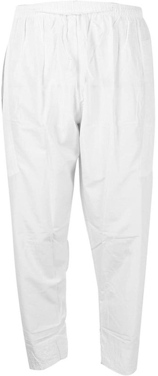 Losse herenbroek met elastische tailleband en polyester-katoenmix - Comfortabele Afghaanse kleding, wit - Maat L