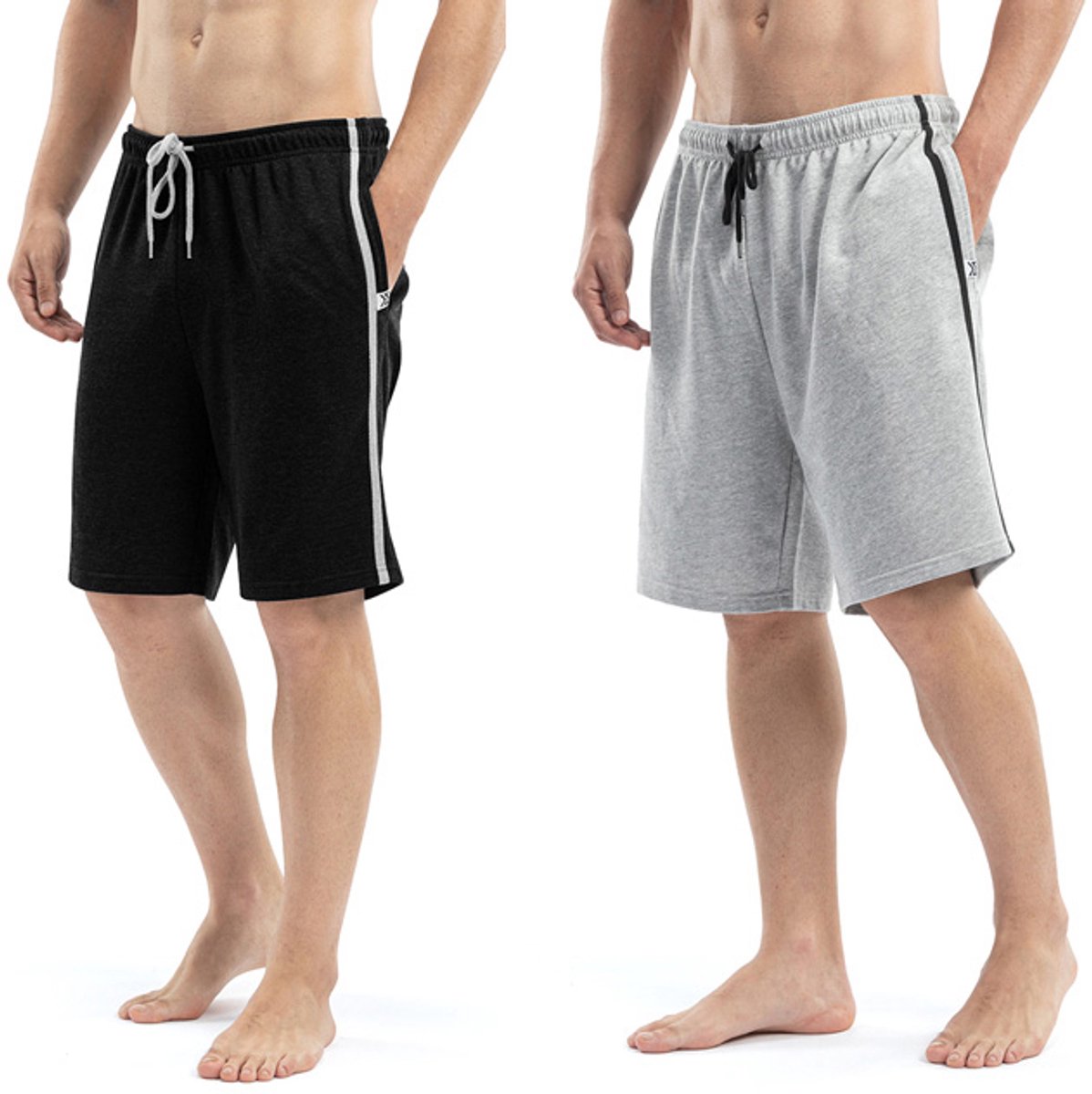 Milanoro - Set van 2 sportieve, comfortabele mannenshorts - Zwart/Grijs - L