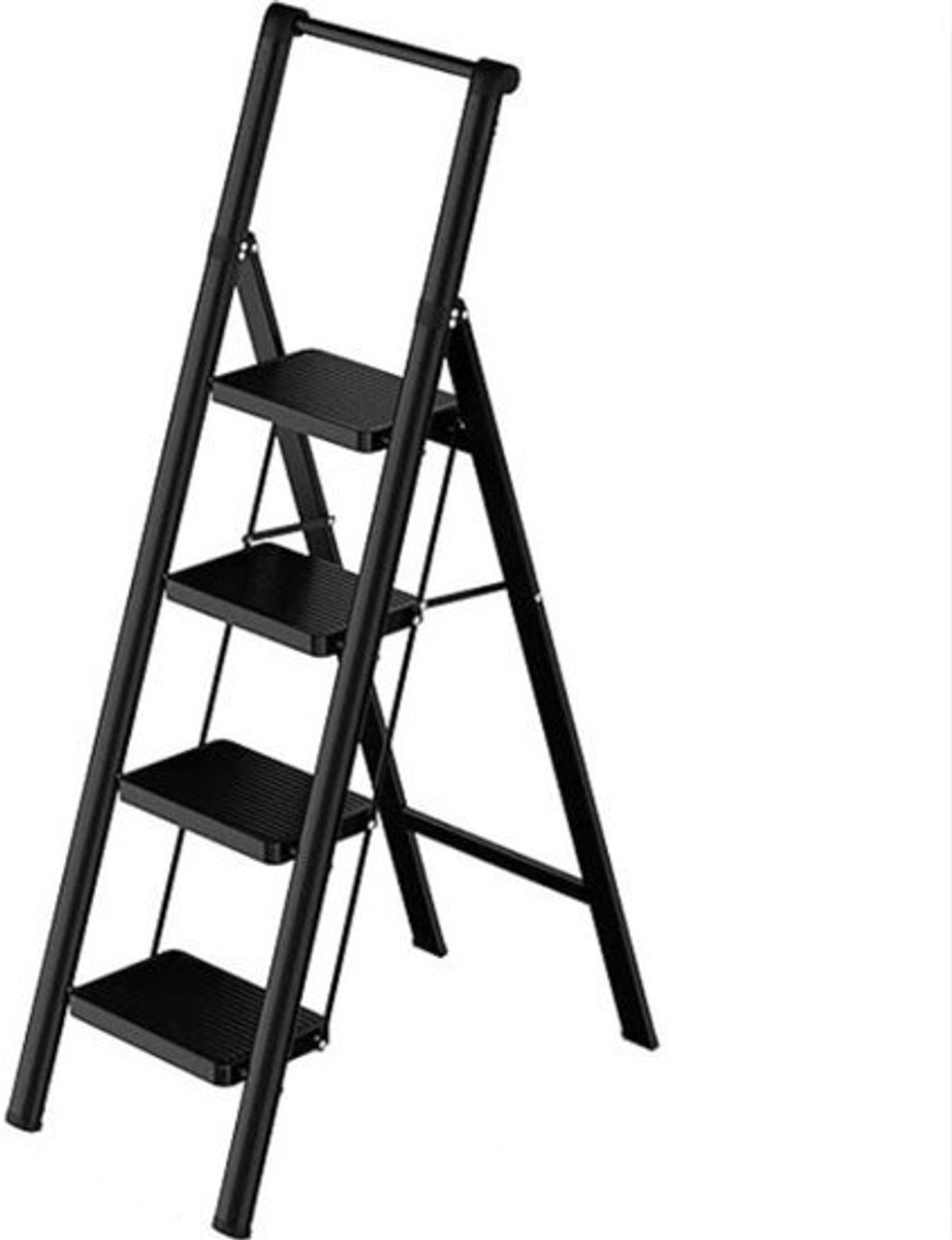 Huishoudtrap - 4 treden - Keukentrap - Opvouwbaar - Keukentrapje - Trapladder - 270 KG draagvermogen - Antislip - Hoogwaardig materiaal - Roestbestendig