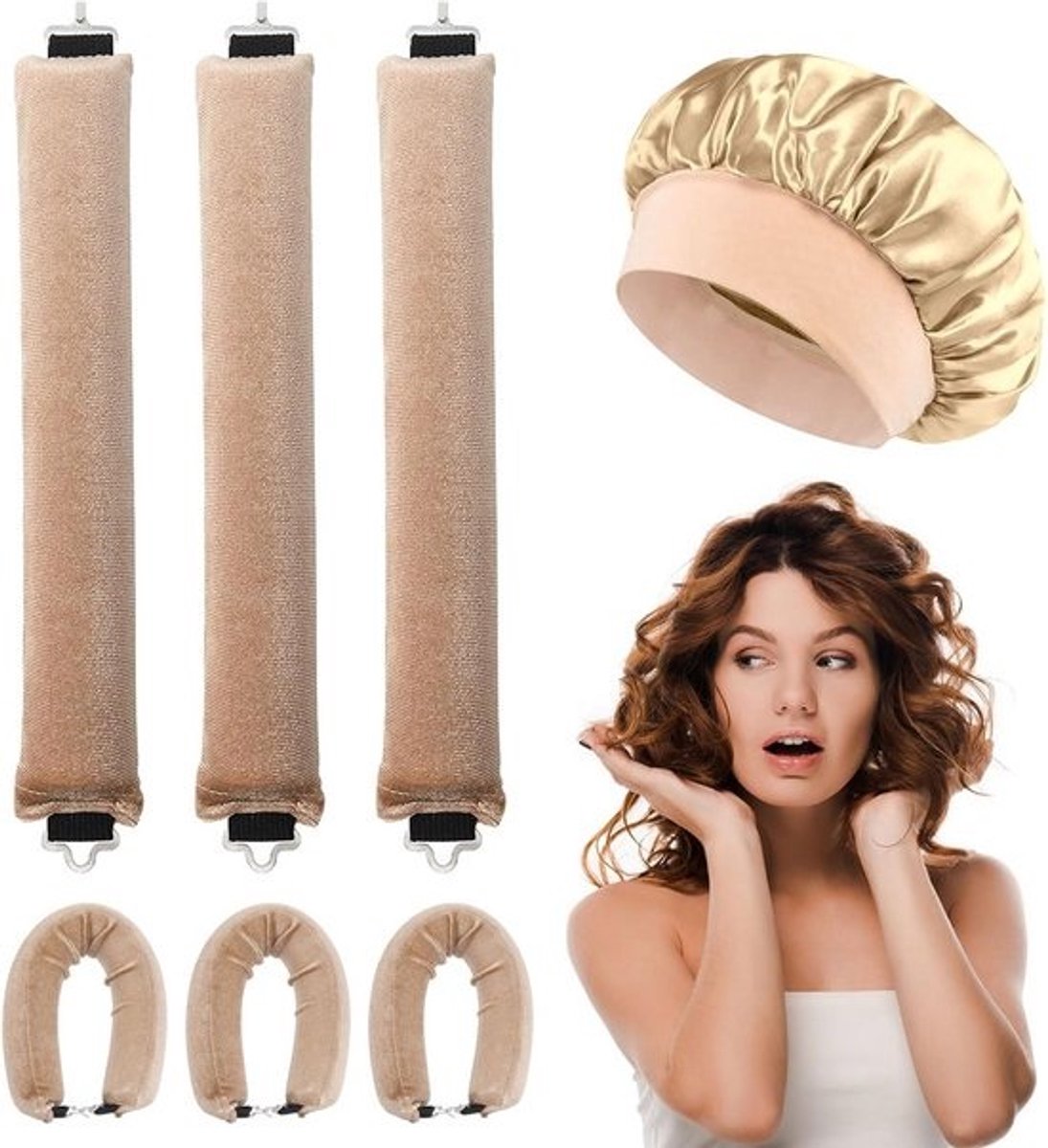 Zachte krulrollers - Nachtelijke krulset - Voor haarstyling - Warmtevrij resultaat - 3 stuks - Roze