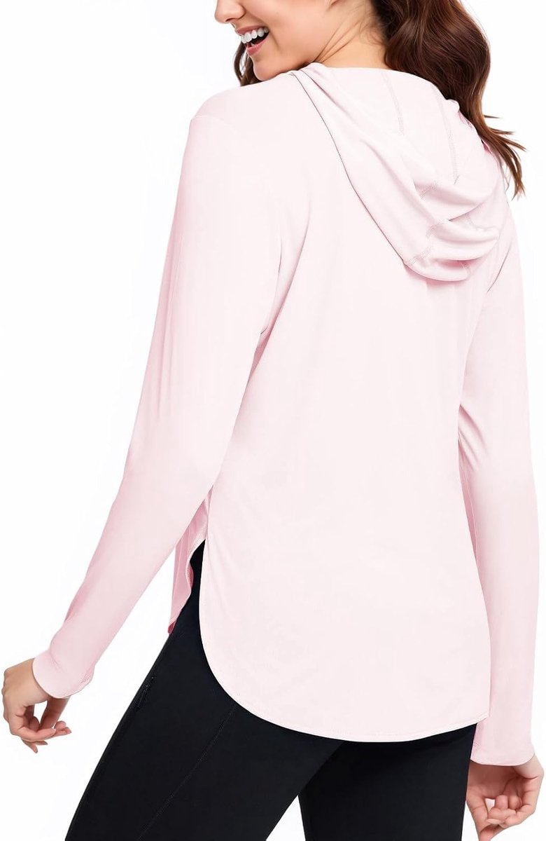 Damesshirt met lange mouwen, uv-bescherming, sportshirt, UPF 50+, loopshirt, licht, ademend T-shirt, functioneel shirt, sneldrogend, lange mouwen, hoodie, pullover, wandelshirt met duimgaten