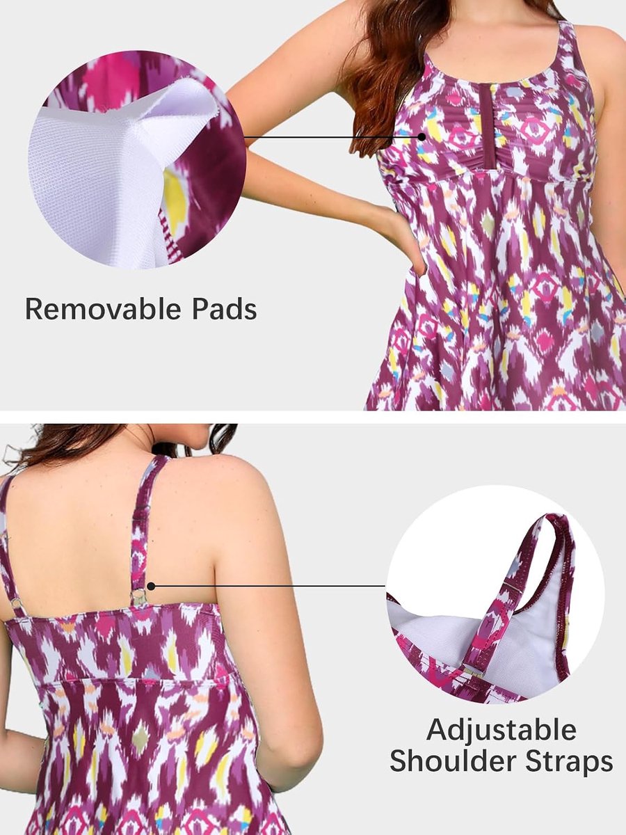 Tankini voor dames, badjurk, bloemenpatroon, badpak met shorts, badpak, grote maten