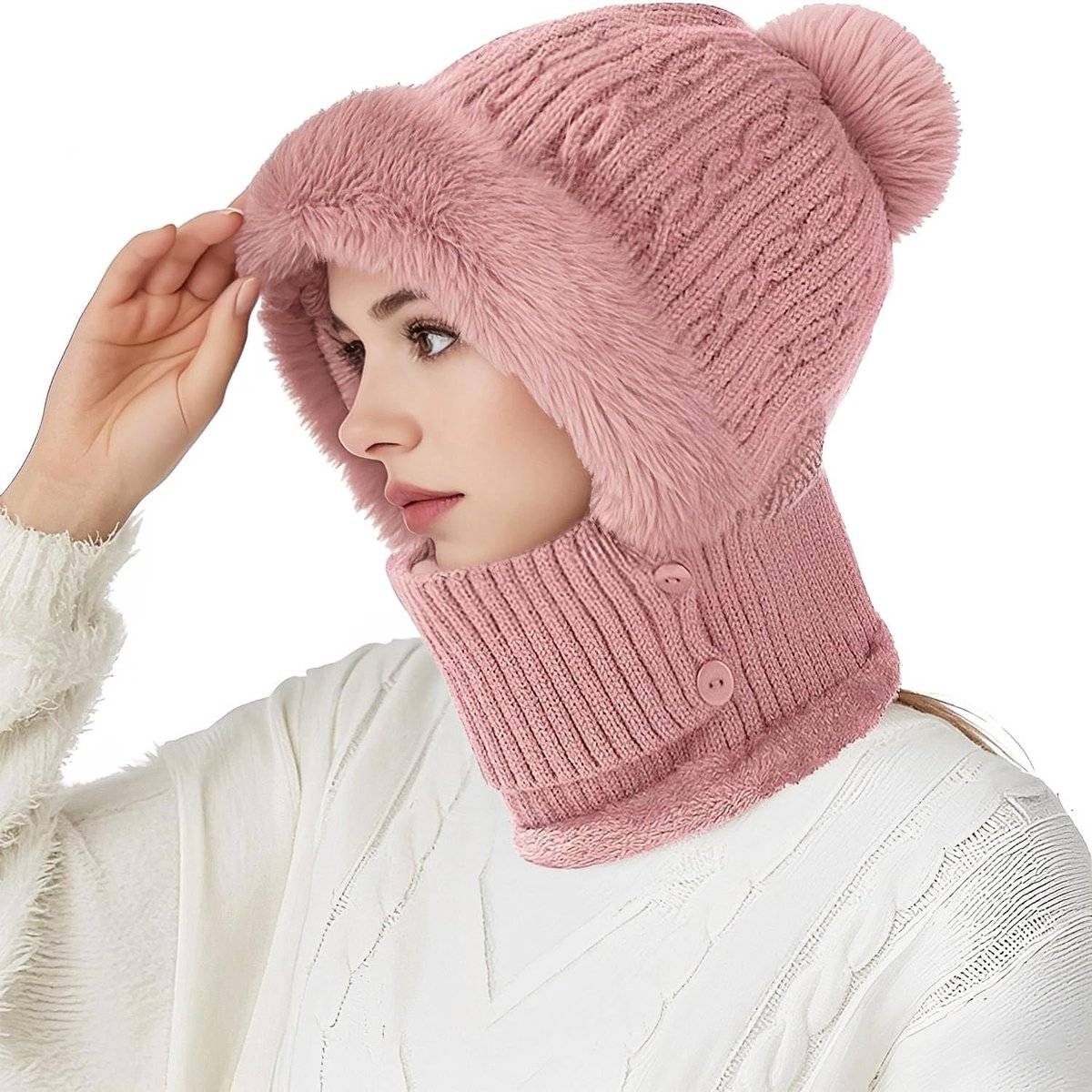 2-in-1 wintersjaal, muts, bivakmuts, gebreide muts, fleece capuchon, gezichtsmasker, nekwarmer, voor skiën, outdoor