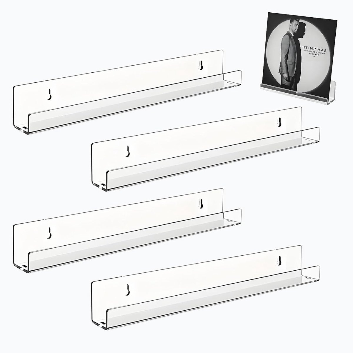 Set van 4 Duidelijke Acryl Wandplanken van 30 cm voor Vinyl, Foto's en Kleine Ornamenten