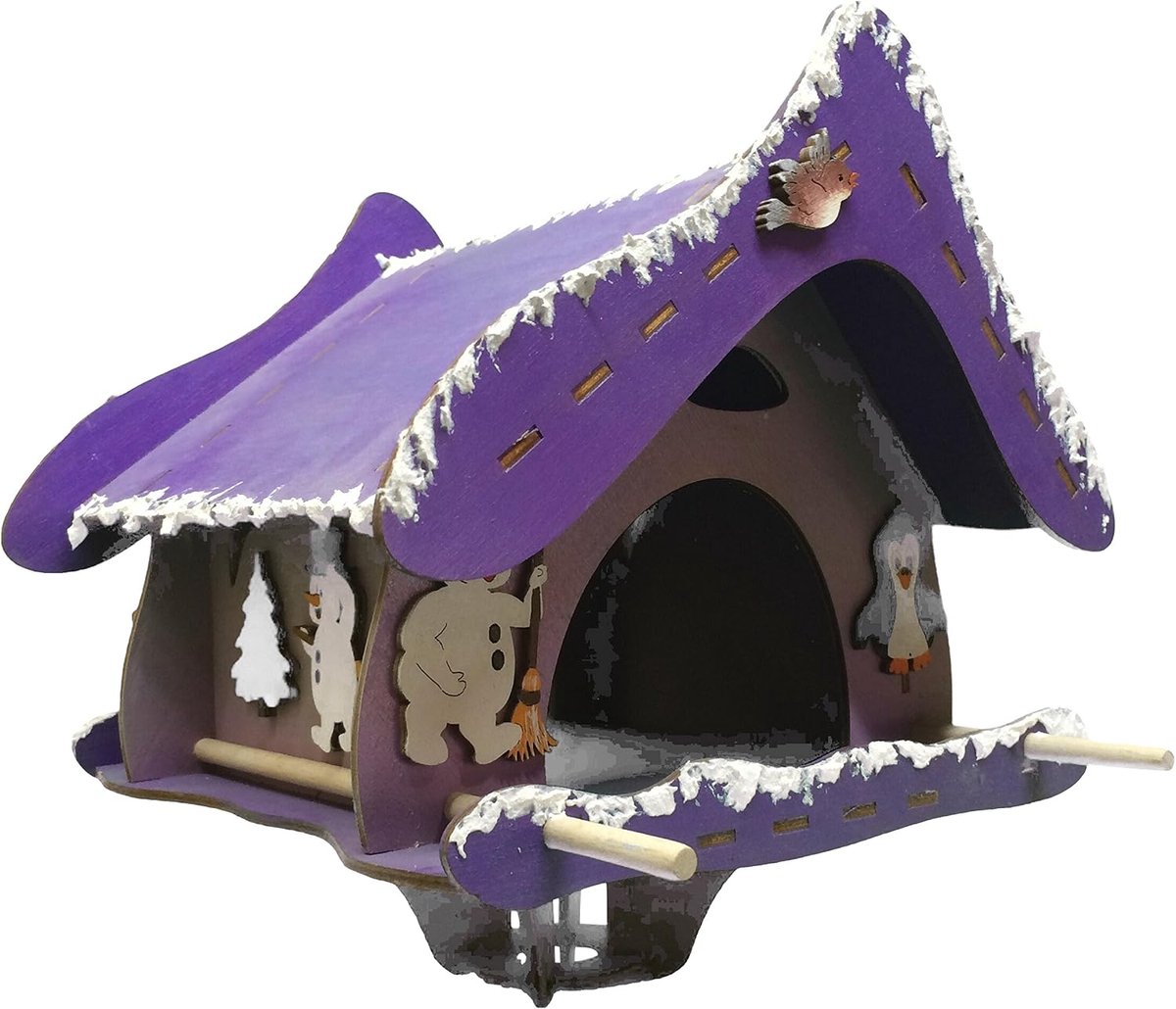 Knutsel-nieuws knutselset vogelhuis met staafhouder sneeuwpop ca. 17 cm onbeschilderd en ongeplakt, hout