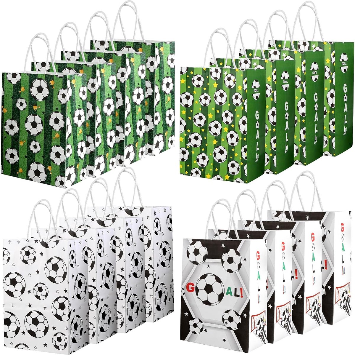 16 stuks voetbal papieren tassen met handvat, voetbal cadeauzakjes voor kinderverjaardag, voetbal verjaardagszakjes als cadeautje voor kinderen, voetbal cadeauzakjes voor jongens voor Kerstmis