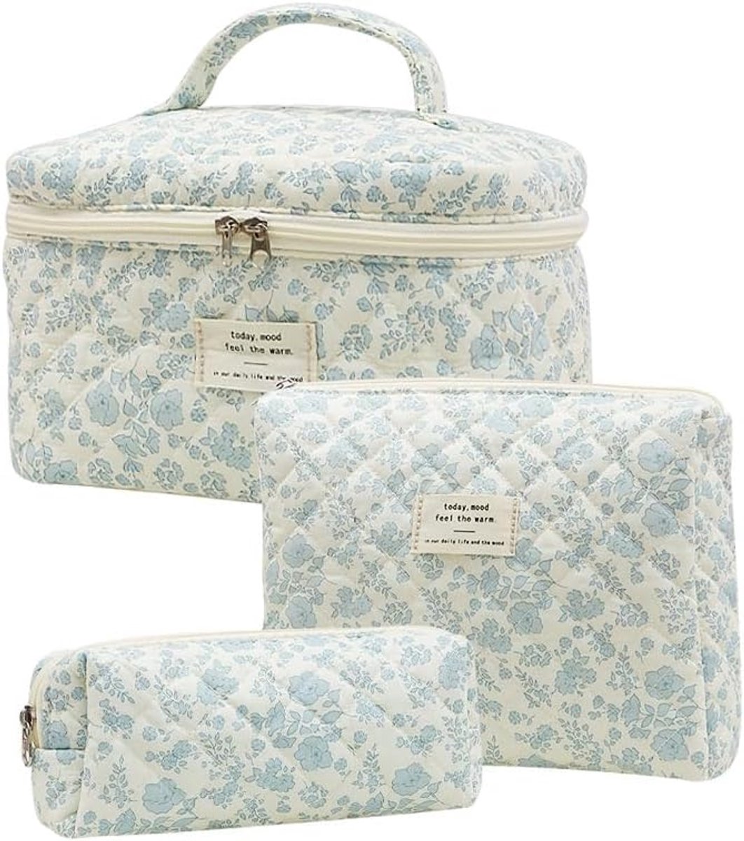 Cosmeticatas Coquette Cosmeticatas van Katoen Grote Make-up Tas Organizer met Borstelvak Kawaii Toilettas Bloemen Gewatteerde Toilettas, 25*16*16cm