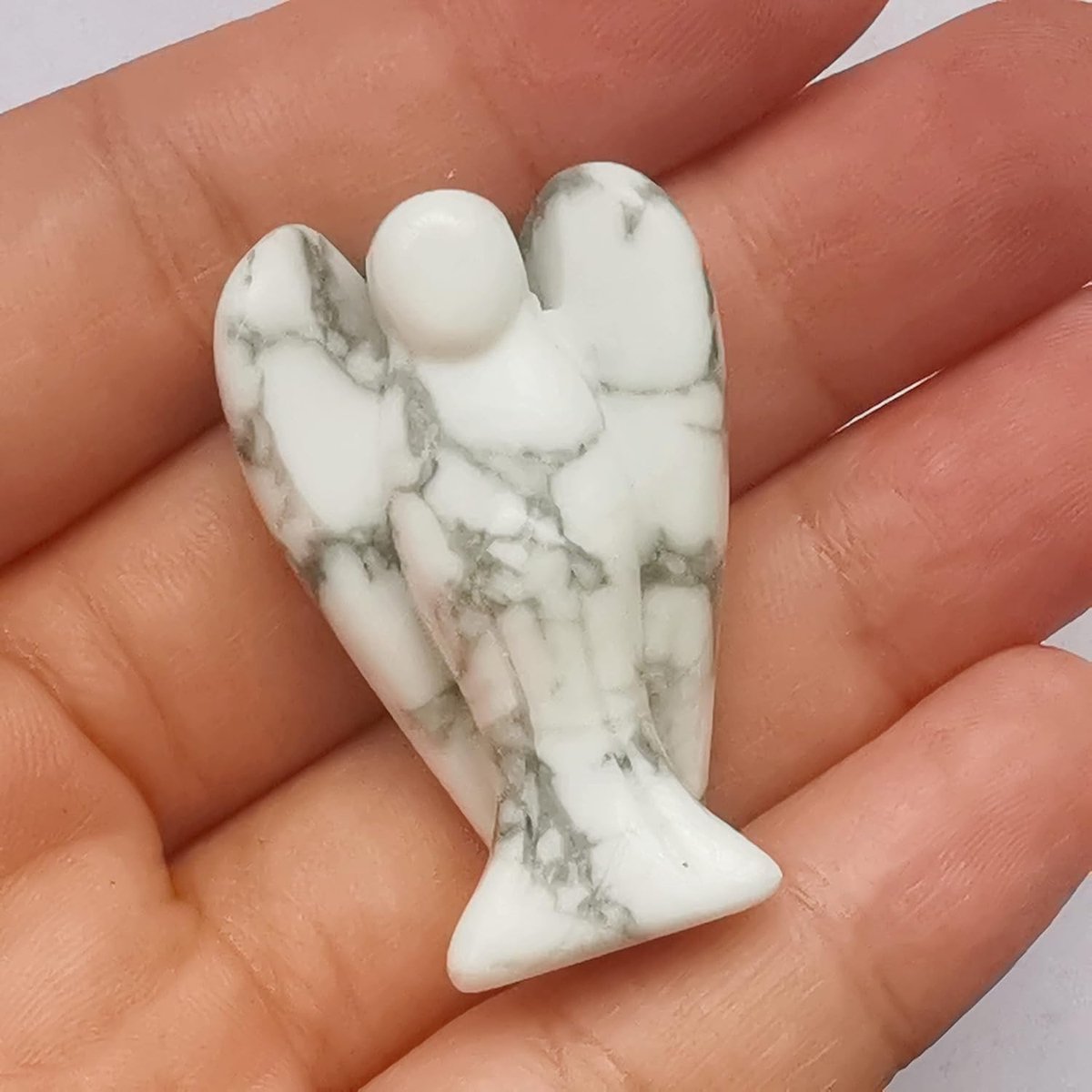 Witte howliet turkoois helende kristal gebed beschermengel standbeeld, 38 mm snijzak palm steen figuren decoratie