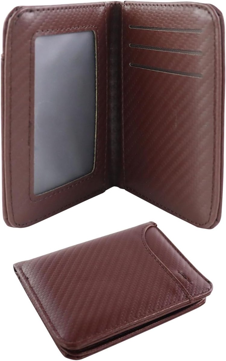 Herenportemonnee klein - leer - carbon fiber - moderne stijl met 5 kaartsleuven - ShopVlot