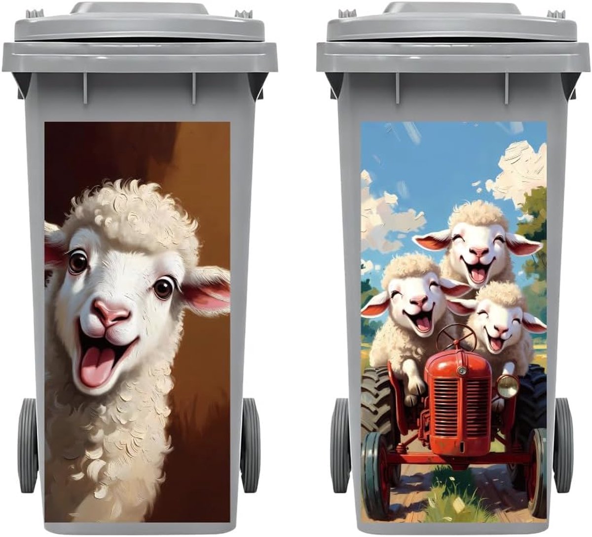 Afvalbak stickers 2 stuks - grappige schapenmotief - waterproof PVC - vrolijke wanddecoratie - ShopVlot
