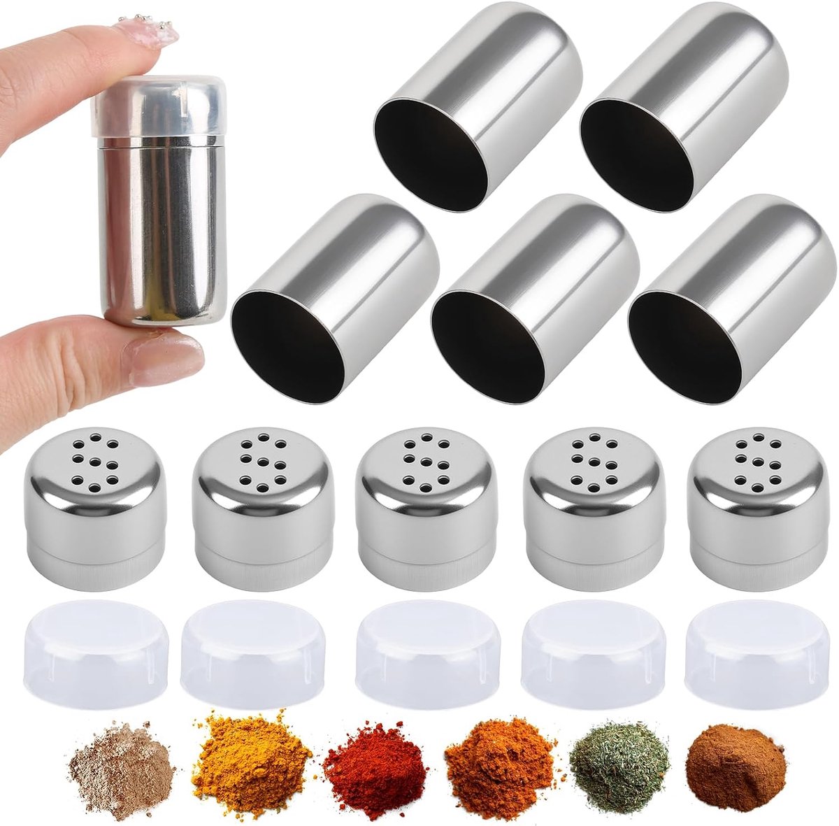Mini-zoutstrooiers 5 stuks - 5 ml - roestvrij staal - lekvrije deksels voor onderweg - ShopVlot