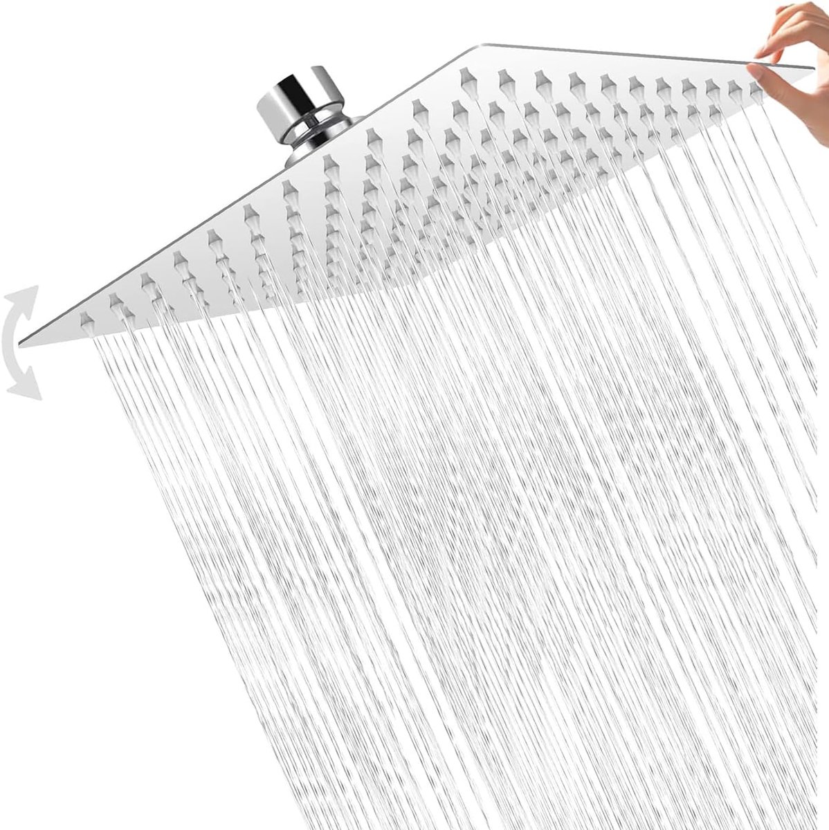 SnelShoppen - 12" Regen Douchekop, Vierkante RVS Douchekop, Geborsteld Chroom, Zelfreinigende Regen Douche, Luxe Douche Ervaring, Geschikt voor Laag W