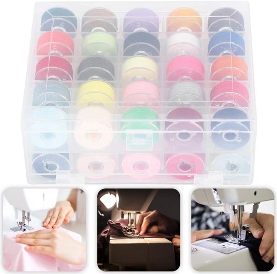 50 Stuks Spoelset met Dubbele Laag en Transparante Opbergdoos in Diverse Kleuren voor Borduren en Naaien met Polyester Draad en Voorgeweven Bobbins — afbeelding 2