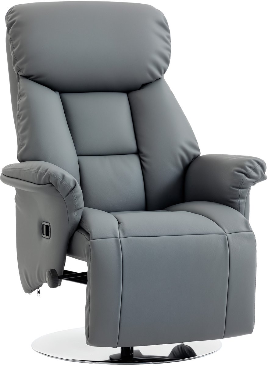 Homona Relaxfauteuil - Met 130° verstelbare rugleuning, voetsteun en 360° draaibaar - Kunstleer - 78 x 80 x 109 cm - Grijs