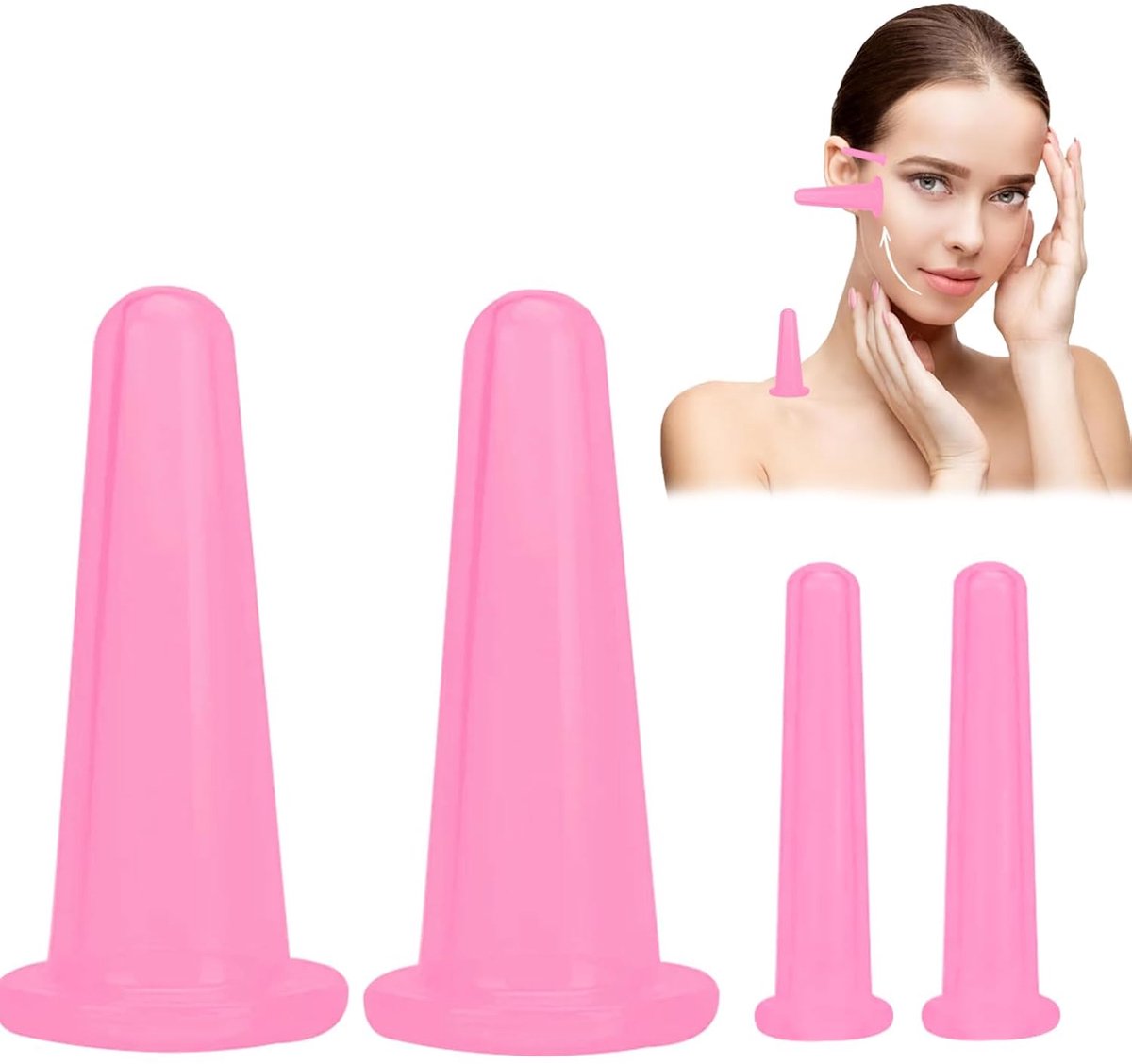 SnelShoppen - Cellulite Zuignap 4 Stuks - Siliconen Gezichtsmassage Anti-Cellulitis - Rimpelvermindering en Pijnverlichting - Roze