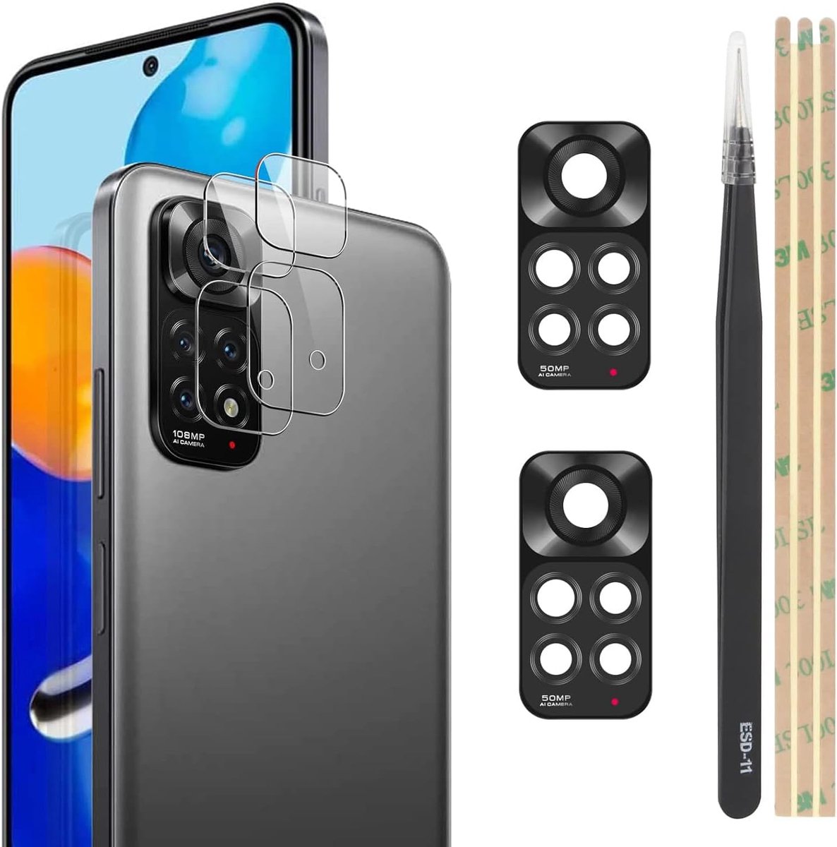 2 stuks Camera Lens Beschermer voor Xiaomi Redmi Note 11 2201117TG Cameraglas achter 2 stuks voor Xiaomi Redmi Note 11 Camera Beschermfolie lens Camera Beschermfolie +Gereedschap