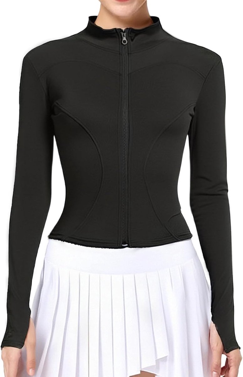 Sportjack voor dames, met lange mouwen, licht fitness-sportshirt met ritssluiting en duimgat