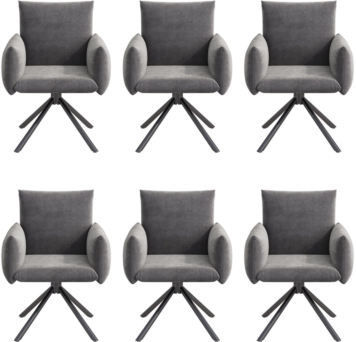 Merax Eetkamerstoelen Set van 6 – Draaibare Stoelen 360° met Armleuningen – Gestoffeerde Velvet Stoelen met Metalen Poten – Moderne Design Stoel – Grijs